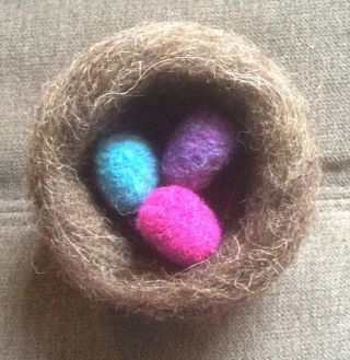 Ooak Eggs Nest Bowl Needle Felted Wool Folk Art Easter Spring Decor Ships