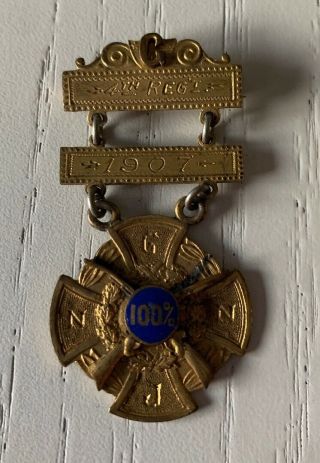 1907 4th Regt Company G Jersey National Guard 100 Marksman Medal Pin Badge