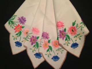 VINTAGE HAND EMBROIDERED TABLECLOTH GORGEOUS ANEMONES & MIMOSA 4