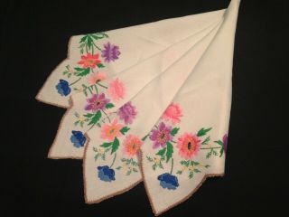 VINTAGE HAND EMBROIDERED TABLECLOTH GORGEOUS ANEMONES & MIMOSA 5