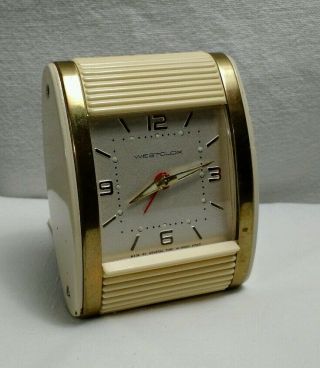 Vtg Deco Travel Alarm Clock Westclox Bakelite Rolltop