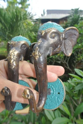 2 Wall Hook Elephant Brass Old Style Look Screw To Wall Trunk Hanging 7 " Long B