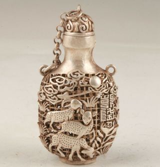 Unique Tibetan Silver Pendant Snuff Bottle Hollow Deer Mascot Decoration Gift
