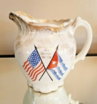 Antique Pitcher " Remember The Maine " Circa 1898 One Of A Kind Estate Find