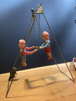 Japan Celluloid Wind Up Swing Toy 1930’s Boy Girl