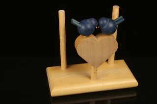 Vtg 90s Modern Scandinavian Wood Blue Birds Napkin Holder Aarikka Finland