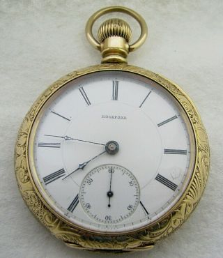 Antique 18s Rockford Gold Filled Grade 89 15 Jewel Engraved Deer Pocket Watch