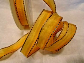 Vintage French Wired Ribbon Bolt - 5/8 " X 7 - 3/4 Yds - Apricot Ombre Stitched Edge