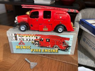 Tri - Ang Minic " Fire Engine " Clockwork - Box - England Tin Toy