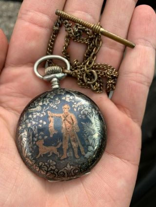 Antique Ornate Coin Silver Marked Hunting Pocket Watch Case Engraved