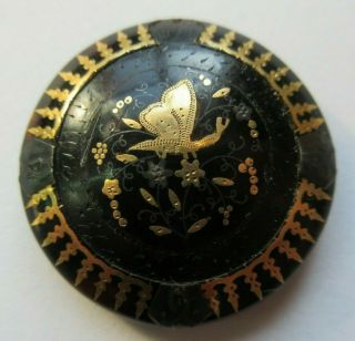 Remarkable Large Antique Vtg Inlaid Picture Button Slide Buckle Butterfly (n)