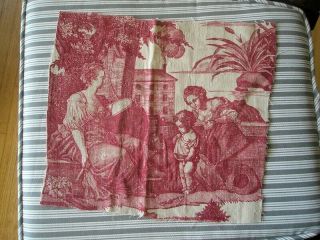 A Fragment Of Antique French Toile De Jouy Ladies With A Child Ca.  1800