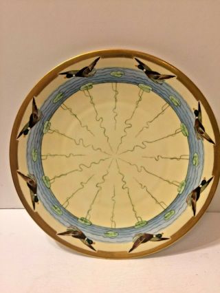 Antique Large Art Nouveau/mission Arts/crafts Platter/ducks/gold