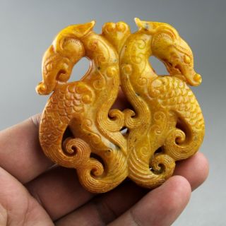 2.  8  China Old Jade Chinese Hand - Carved Double Dragon Jade Pendant 2044