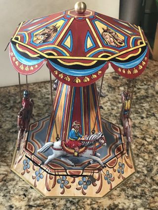 Wagner/brunn Tin Horse/jockey Toy Carousel With Lever Immaculate