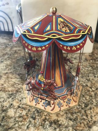 Wagner/Brunn Tin Horse/Jockey Toy Carousel With Lever Immaculate 6