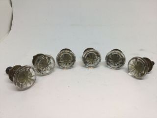 Victorian Set of 6 Vintage Glass Cabinet Knob Pulls A4 3