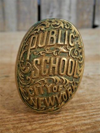 Antique City Of York Public School Ornate Brass Door Knob Aafa