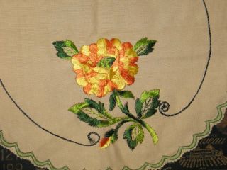Lovely Antique Hand Embroidered Society Silk Doily Centercloth Flowers