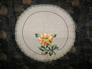 Lovely Antique Hand Embroidered Society Silk Doily Centercloth Flowers 2