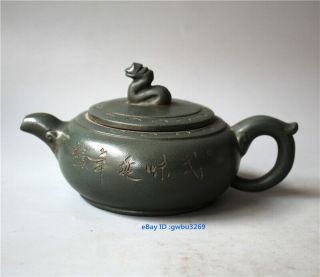 Marks Old Chinese Yixing Zisha Teapot Handmade Green Clay Teapot
