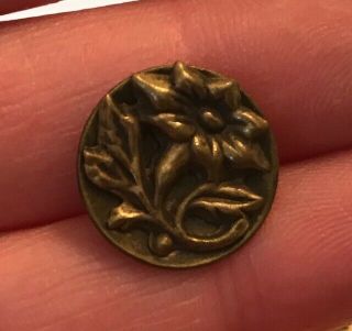 Rare Very Old Brass Gold Tone Vintage Antique Floral Flower Metal Button 739