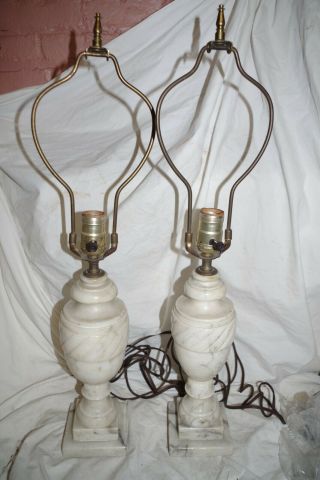 Pair Antique Vintage Marble Heavy Carved Alabaster Urn Lamps Step Base 2