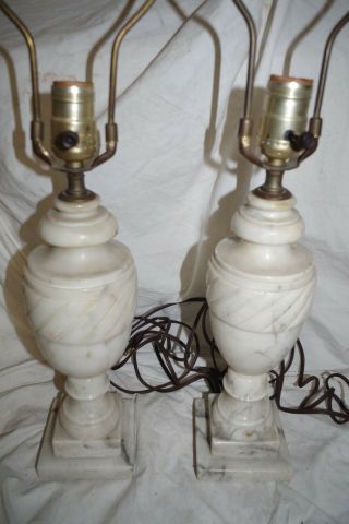 Pair Antique Vintage Marble Heavy Carved Alabaster Urn Lamps Step Base 3