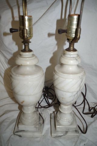 Pair Antique Vintage Marble Heavy Carved Alabaster Urn Lamps Step Base 4