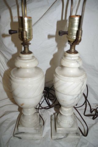 Pair Antique Vintage Marble Heavy Carved Alabaster Urn Lamps Step Base 5