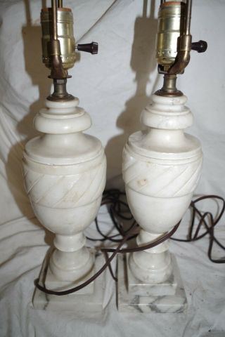 Pair Antique Vintage Marble Heavy Carved Alabaster Urn Lamps Step Base 6