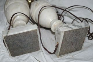 Pair Antique Vintage Marble Heavy Carved Alabaster Urn Lamps Step Base 7