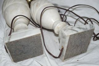 Pair Antique Vintage Marble Heavy Carved Alabaster Urn Lamps Step Base 8