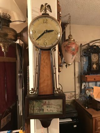 Antique Sessions Mount Vernon Banjo Electric Wall Clock.  Made In Usa