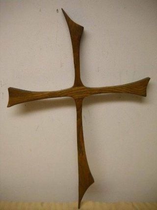 Vintage Mid Century Modern Hand Crafted Wooden Cross Wall Art From Tomah,  Wi