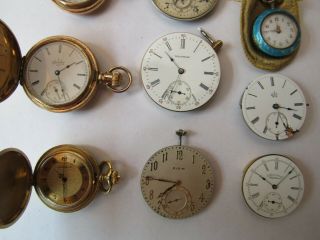 12 ANTIQUE POCKET WATCHES & MOVEMENTS ELGIN WALTHAM DUFEU w/MOUSTACHE LEVER ETC 3