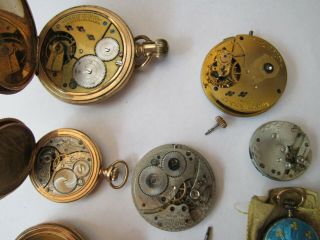 12 ANTIQUE POCKET WATCHES & MOVEMENTS ELGIN WALTHAM DUFEU w/MOUSTACHE LEVER ETC 7