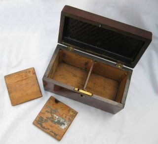 ANTIQUE VICTORIAN ENGLISH WALNUT? WOOD 2 COMPARTMENTS TEA CADDY BOX 5