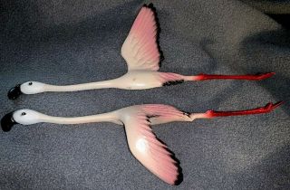 Vintage Pink Birds Metal Wall Art Flamingos In Flight Mcm