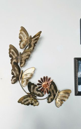 Mid Century Curtis Jere Style Brass Copper Metal Butterfly Wall Sculpture Art
