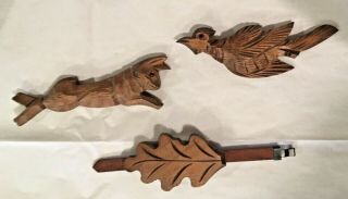 Vintage Antique Wood Cuckoo Clock Parts Pine Cone Weights Animals Black Forest