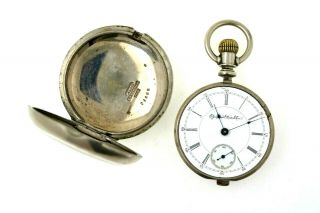 1895 Elgin 18s Pocket Watch 17j W/ Unusual 2 Part Case Runs