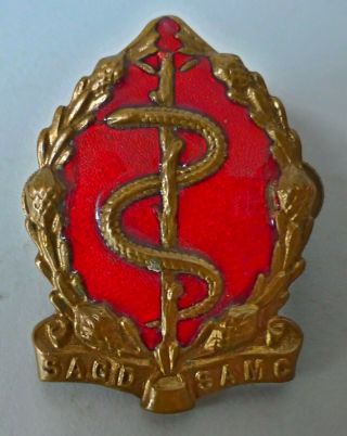 South Africa Army Medical Corps Old Snake Brass And Enamel Pre 1977 Cap Badge