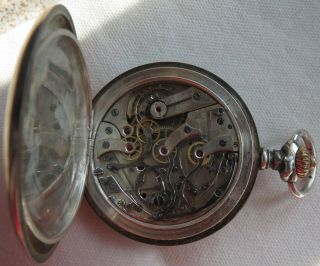 Longines Chronograph pocket watch open face silver case 54 mm.  in diameter 8