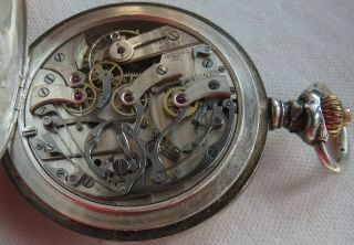 Longines Chronograph pocket watch open face silver case 54 mm.  in diameter 9