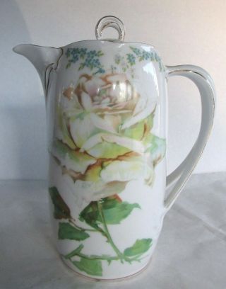 Antique Hand Decorated Porcelain Chocolate Pot - Hutschenreuther Bavaria - 1880s