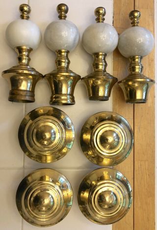 8 Vintage Marble,  Brass Bed Finial Post Top