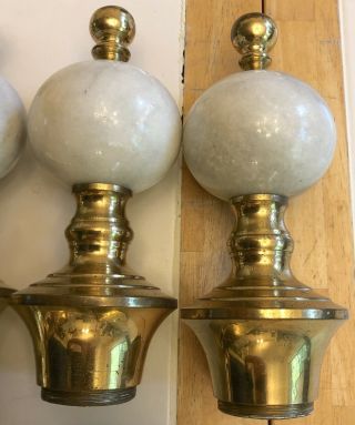 8 Vintage Marble,  Brass Bed Finial Post Top 3