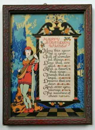 Happy Birthday Art Deco Framed Print Gift Gibson Wood Framed Vintage Antique