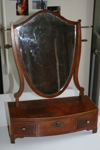Vintage 19th Century Shaving Dresser Top Swivel Mirror Mahogany Wood Federal